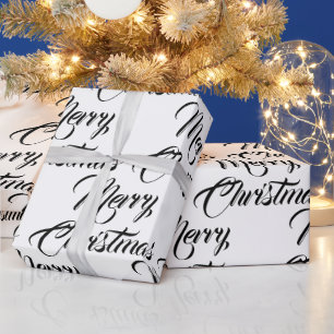 Merry Christmas black white custom script elegant Wrapping Paper