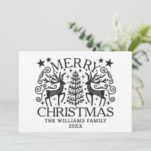 Merry Christmas Black & White Deer Scandinavian Holiday Card