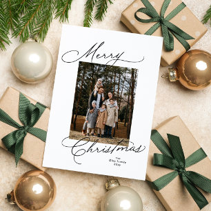 Merry Christmas black white elegant photo Holiday Card