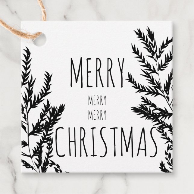 Merry Christmas Black & White Gift Tag (Front)