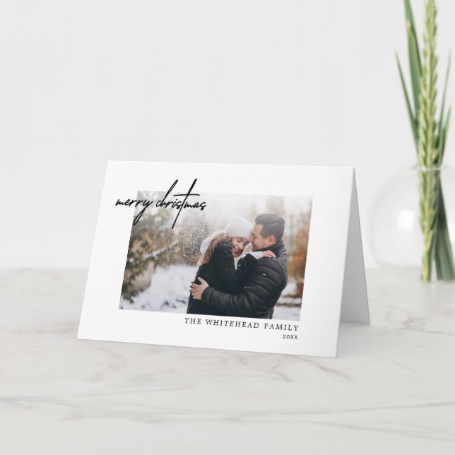 Merry Christmas Black White Minimal Card (Front)