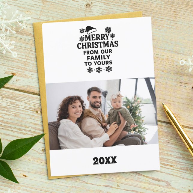 Merry Christmas black white modern photo card (Creator Uploaded)