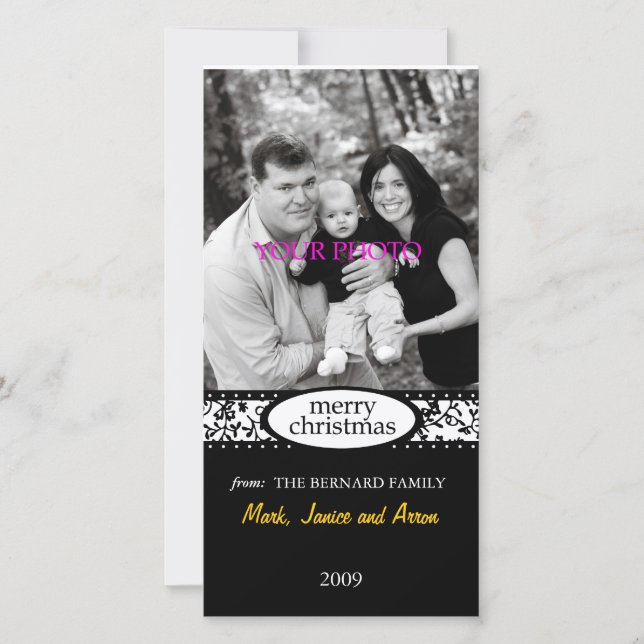 merry christmas black white ribbon holiday card (Front)