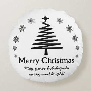 merry christmas black white simple holiday trendy round cushion