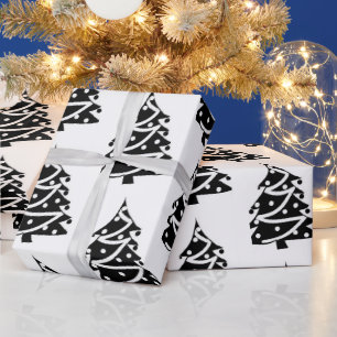 Merry Christmas Black & White Trees Wrapping Paper
