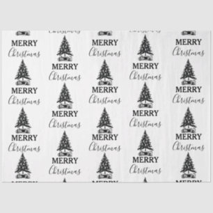 Merry Christmas Black & White Vintage Xmas Tree  Tissue Paper