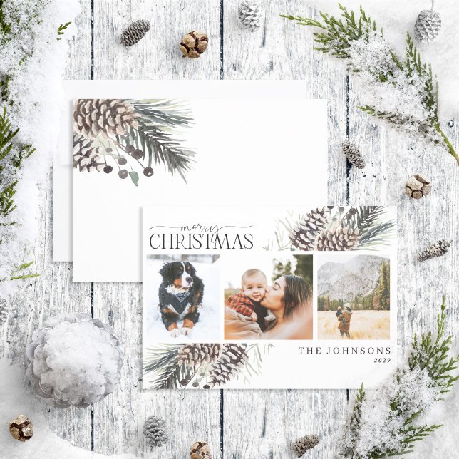 Merry Christmas Black Winter Pinecone Botanical Ho Holiday Card (Creator Uploaded)