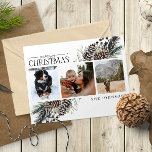 Merry Christmas Black Winter Pinecone Botanical Ho Holiday Postcard<br><div class="desc">Introducing our Merry Christmas Black Winter Pinecone Calligraphy Botanical Photo Holiday Postcard! This beautiful card features three of your favourite photos, perfectly arranged with a trendy, loose arrangement of botanical elements like pine cones and berries. The hand lettered calligraphy adds a touch of charm and elegance, making this the perfect...</div>