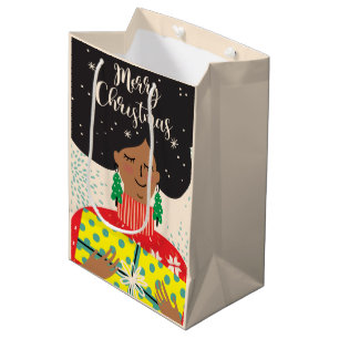 Merry Christmas, Black Woman, Bright Sweater Gift Medium Gift Bag