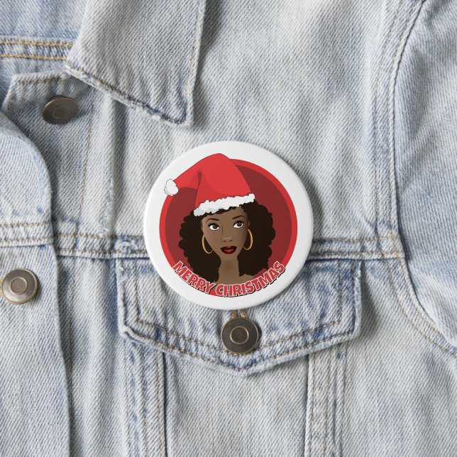 Merry Christmas, Black Woman Santa Hat 7.5 Cm Round Badge (In Situ)