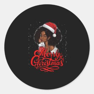 Merry Christmas Black Woman Santa Hat Funny Xmas P Classic Round Sticker
