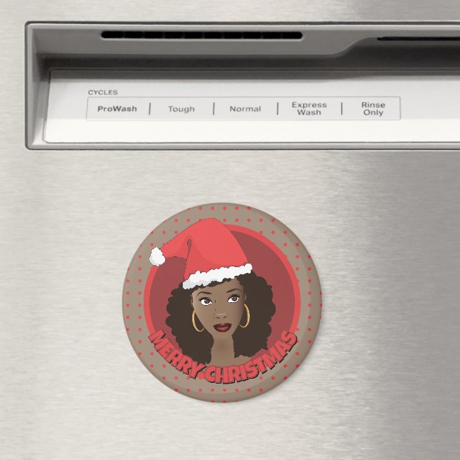 Merry Christmas, Black Woman Santa Hat Magnet (In Situ (Dishwasher))