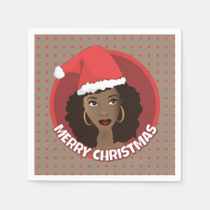 Merry Christmas, Black Woman Santa Hat Napkin
