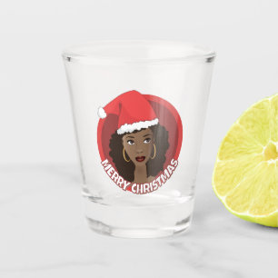 Merry Christmas, Black Woman Santa Hat Shot Glass