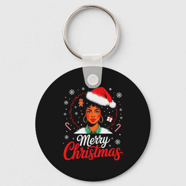 Merry Christmas Black Women African American Xmas  Key Ring (Front)