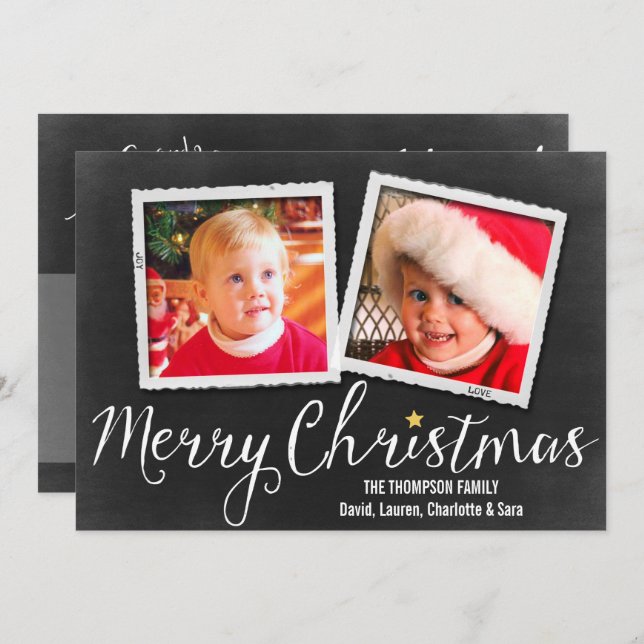 Merry Christmas Blackboard 2 photo card (Front/Back)