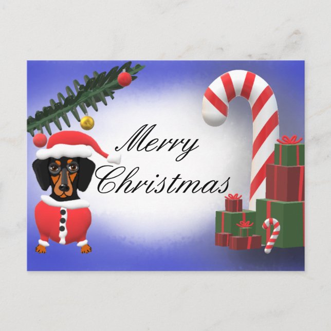 Merry Christmas Blank Dachshund Dog Scene Postcard (Front)