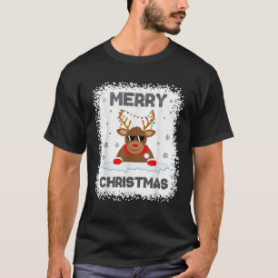 Merry Christmas Bleached Reindeer Rudolph Men Wome T-Shirt