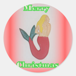 Merry Christmas blonde mermaid sticker
