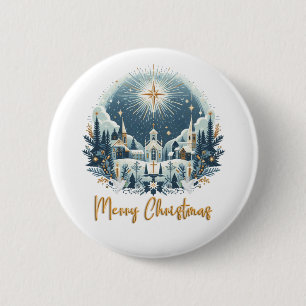 Merry Christmas blue and gold  6 Cm Round Badge