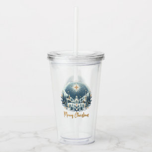 Merry Christmas blue and gold  Acrylic Tumbler