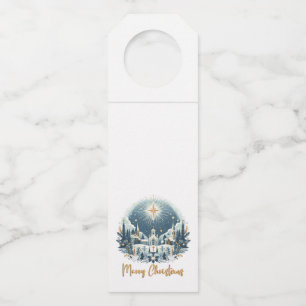 Merry Christmas blue and gold Bottle Tag