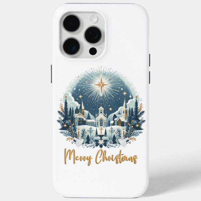 Merry Christmas blue and gold  Case-Mate iPhone Case (Back)