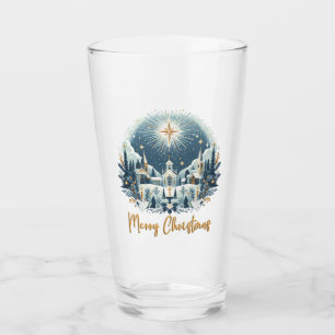 Merry Christmas blue and gold  Glass