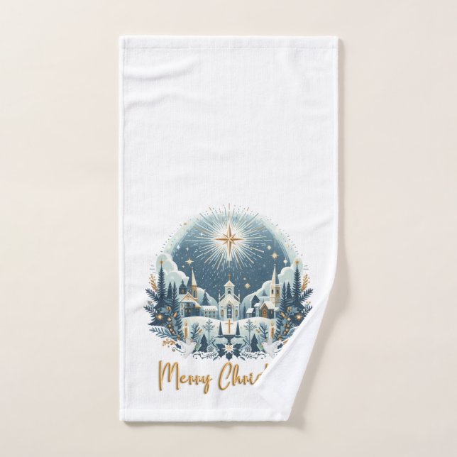 Merry Christmas blue and gold  Hand Towel (Hand Towel)