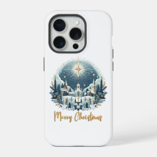 Merry Christmas blue and gold iPhone 15 Pro Case