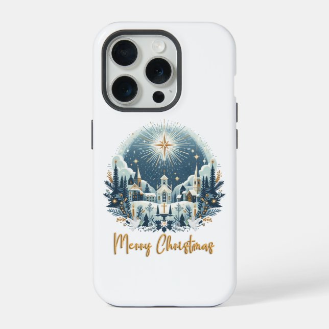 Merry Christmas blue and gold  iPhone Case (Back)