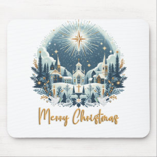 Merry Christmas blue and gold Mouse Mat