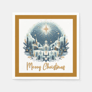 Merry Christmas blue and gold Napkin