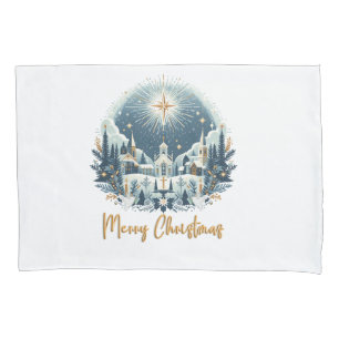 Merry Christmas blue and gold  Pillowcase