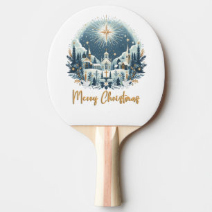Merry Christmas blue and gold  Ping Pong Paddle