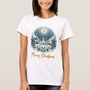 Merry Christmas blue and gold T-Shirt