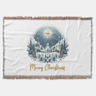 Merry Christmas blue and gold  Throw Blanket
