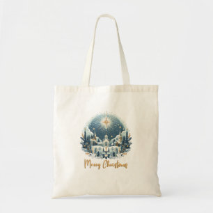 Merry Christmas blue and gold  Tote Bag