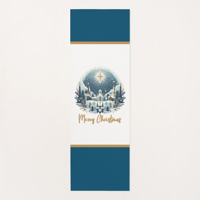 Merry Christmas blue and gold  Yoga Mat (Front)