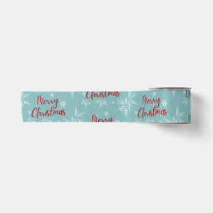 Merry Christmas blue and snowflakes Satin Ribbon