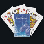 Merry Christmas Blue And White Ornaments & Trees Playing Cards<br><div class="desc">Elegant white christmas trees and blue ornaments with customisable text. Merry christmas</div>