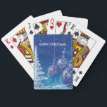 Merry Christmas Blue And White Ornaments & Trees Playing Cards<br><div class="desc">Elegant white christmas trees and blue ornaments with customisable text. Merry christmas</div>