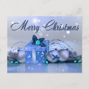Merry Christmas Blue Baubles Holiday Postcard
