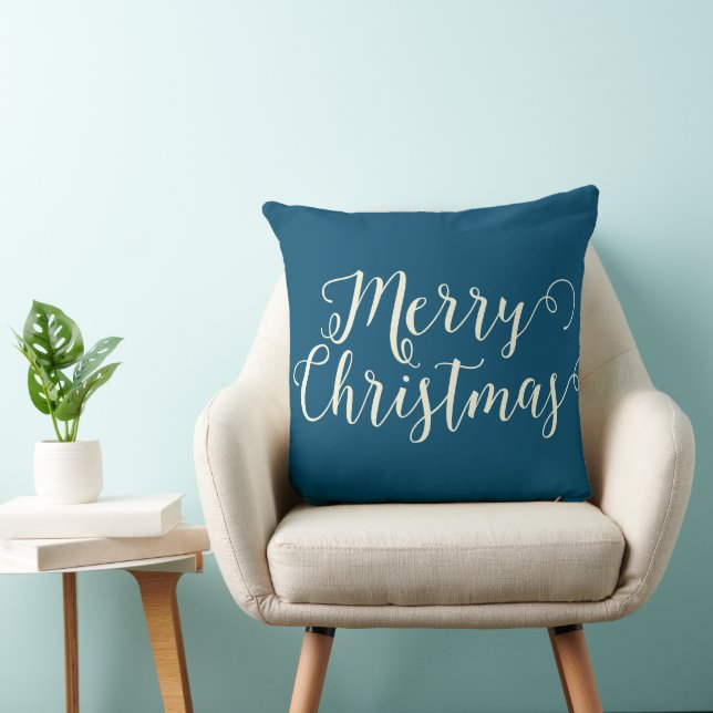 Merry Christmas Blue Beige Christmas Cushion (Chair)