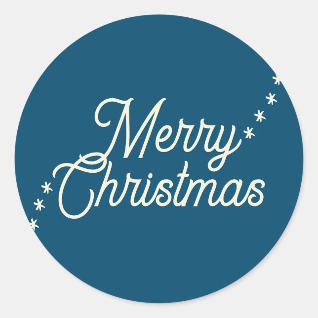 Merry Christmas blue beige snowflakes Christmas  Classic Round Sticker (Front)
