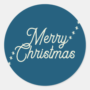 Merry Christmas blue beige snowflakes Christmas  Classic Round Sticker