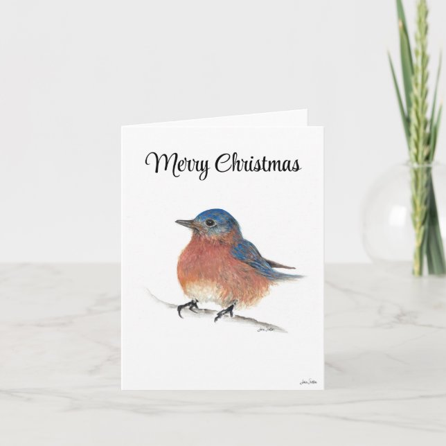 Merry Christmas Blue Bird Holiday Card (Front)