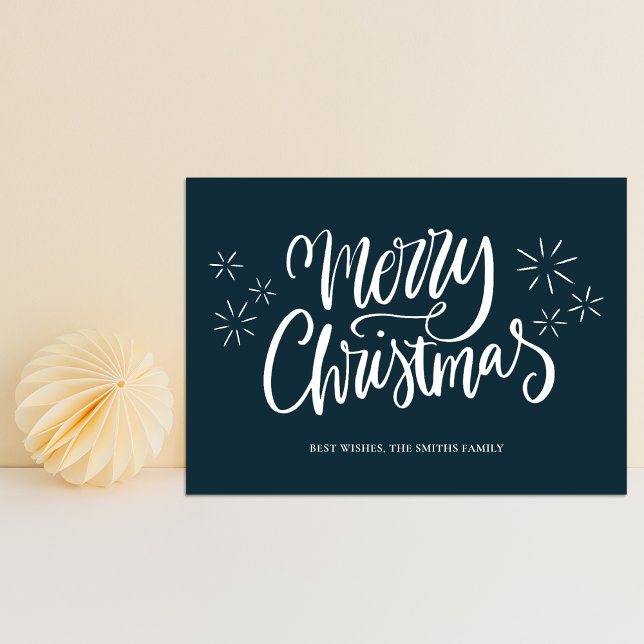 Merry Christmas Blue Calligraphy Modern Non Photo Holiday Card (Creator Uploaded)