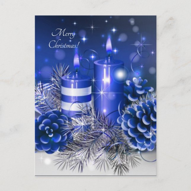 Merry Christmas blue candles Holiday Postcard (Front)