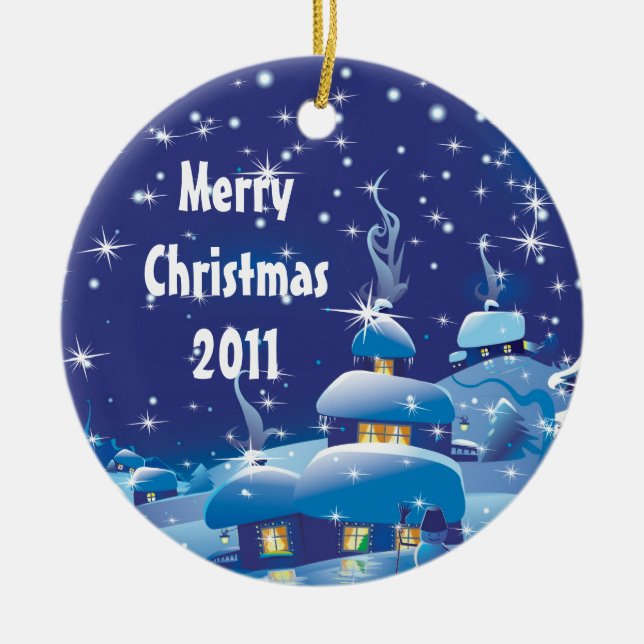 Merry Christmas - Blue Ceramic Tree Decoration (Front)